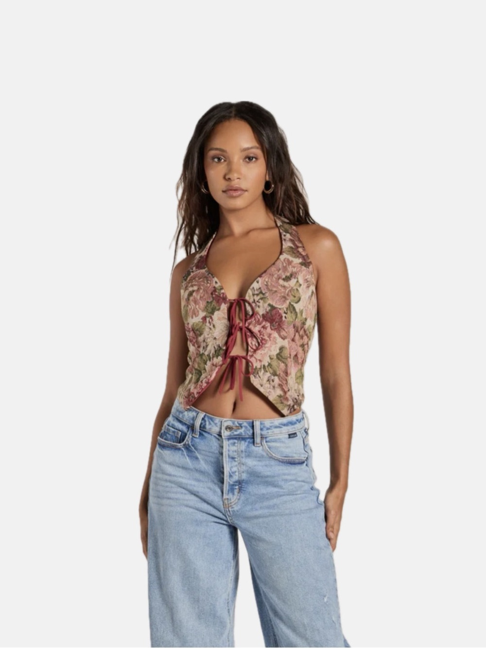 Windsor Adore You Floral Tapestry Lace Up Vest